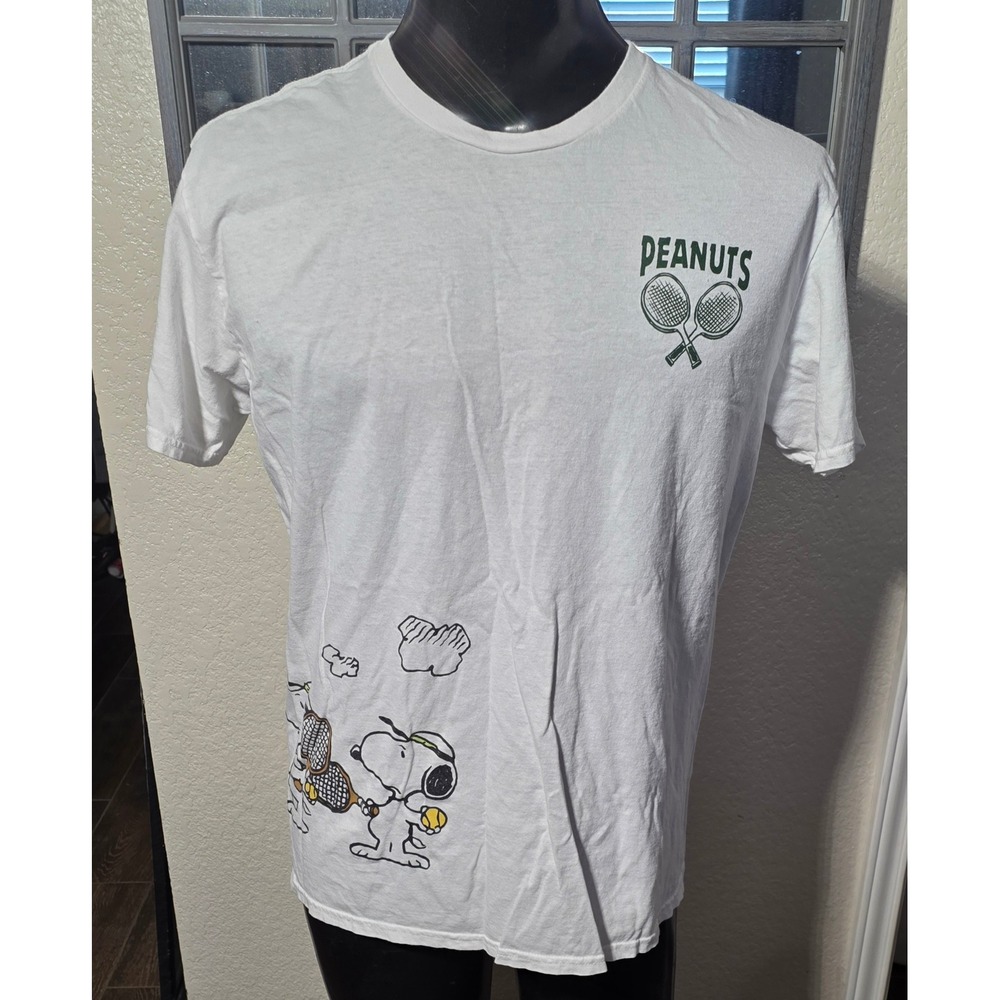 Peanuts Snoopy Tennis Graphic T-Shirt White Mens Large Short Sleeve Cotton Tee